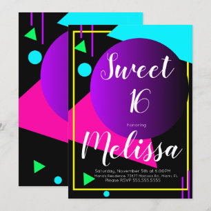 Invitation Fête Sweet 16 80s Néon Organique Luminescent Dans 