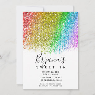 Invitation Fête Sweet 16 Arc-en-Ciel Pailleté Glittering Cône