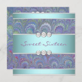 Invitation Fête Sweet 16 au motif paon sarcelle violet (Devant / Derrière)