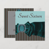 Invitation Fête Sweet 16 Bleu Canard Brun (Devant / Derrière)