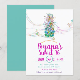 Invitation Fête Sweet 16 Couleurs Arc-en-ciel Ananas Éclabous