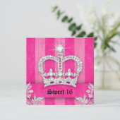 Invitation fête Sweet 16 Couronne rayures roses (Debout devant)