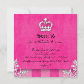 Invitation fête Sweet 16 Couronne rayures roses (Dos)