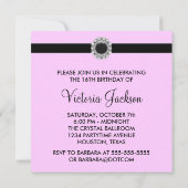 Invitation Fête Sweet 16 Damassé Noir Rose (Dos)