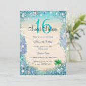 Invitation Fête Sweet 16 de perles de sable d'océan d'eau ble (Debout devant)