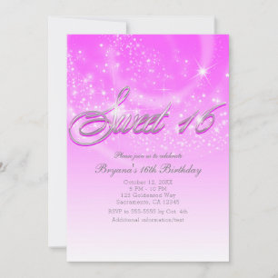 Invitation Fête SWEET 16 Étoiles scintillantes rose et argent