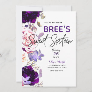 Invitation Fête Sweet 16 Fleurs de Lilas Rose Floral Blanc
