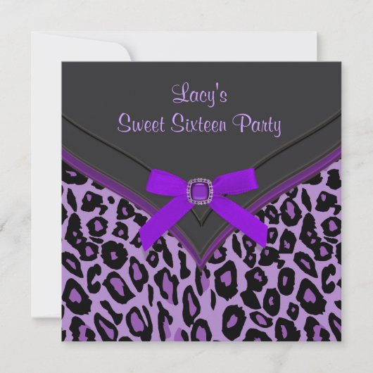 Invitation Fête Sweet 16 Léopard Violet (Devant)