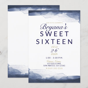 Invitation Fête Sweet 16 Moderne Chic Aquarelle Bleu Marine