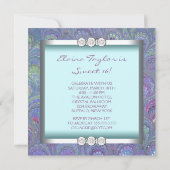 Invitation Fête Sweet 16 motif paon sarcelle violet (Dos)
