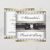 Invitation Fête Sweet 16 Noir Blanc Or Léopard (Devant / Derrière)
