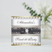 Invitation Fête Sweet 16 Noir Blanc Or Léopard (Debout devant)