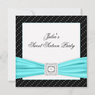 Invitation Fête Sweet 16 Noir Blanc Teal