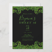 Invitation Fête Sweet 16 Noir Paillettes Vert Citron Étincela (Devant)