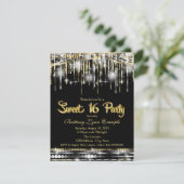 Invitation Fête Sweet 16 noire et dorée (Debout devant)