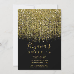 Invitation Fête Sweet 16 Pailletée Or et Noir Étincelante