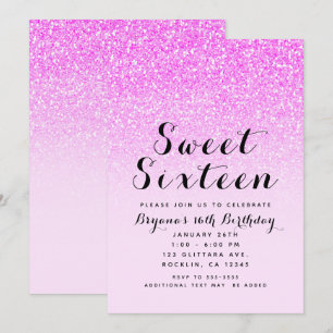 Invitation Fête Sweet 16 Paillettes Rose Chaud Glamour Scinti