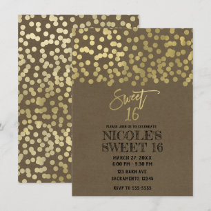Invitation Fête Sweet 16 papier doré moderne chic rustique kr