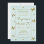Invitation Fête Sweet 16 Papillon Pailleté Bleu et Or<br><div class="desc">personnaliser pour tout événement</div>