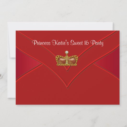 Invitation Fête Sweet 16 Princesse Or Rouge (Devant)