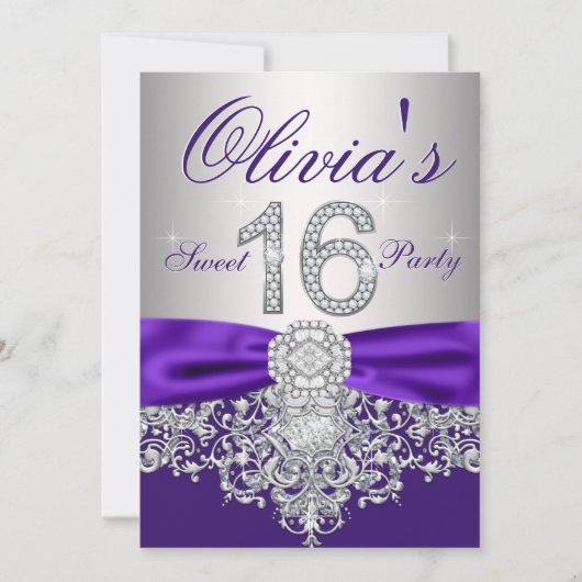 Invitation Fête Sweet 16 Purple Diamond (Devant)