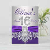 Invitation Fête Sweet 16 Purple Diamond (Debout devant)