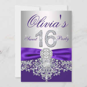 Invitation Fête Sweet 16 Purple Diamond