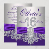 Invitation Fête Sweet 16 Purple Diamond Violet (Devant / Derrière)