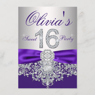 Invitation Fête Sweet 16 Purple Diamond Violet