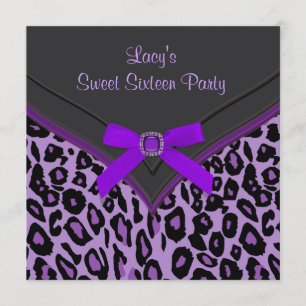Invitation Fête Sweet 16 Purple Léopard