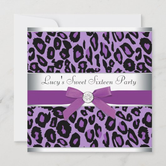 Invitation Fête Sweet 16 Purple Leopard (Devant)