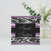 Invitation Fête Sweet 16 rayure noir rose (Debout devant)
