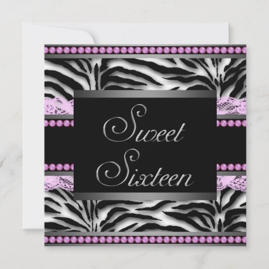 Invitation Fête Sweet 16 rayure noir rose (Devant)