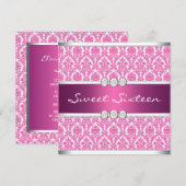 Invitation Fête Sweet 16 Rose Chaud Damasqué (Devant / Derrière)