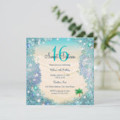 Invitation Fête Sweet 16 Sable de l'Océan Perles d'Eau Bleue (Debout devant)