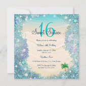 Invitation Fête Sweet 16 Sable de l'Océan Perles d'Eau Bleue (Devant)
