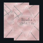 Invitation Fête Sweet 16 Satin Rose & Argent Paillettes Glamo<br><div class="desc">Personnaliser pour tout événement.</div>