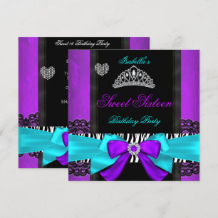 Invitation Fête Sweet 16 Seize Ans Douce Pourpre Turquoise Zè