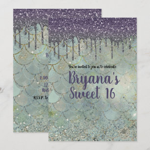 Invitation Fête Sweet 16 Sirène Dégoulinant de Paillettes Vio