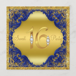 Invitation Fête Sweet 16 Tourbillon Bleu Royal Or