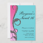 Invitation Fête Sweet 16 Tourbillon de paillettes argentées e (Devant)