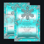 Invitation Fête SWEET 16 Turquoise Paillettes Glam Flocons de<br><div class="desc">Cartes d'invitation Fête SWEET 16 Turquoise Paillettes Glam Flocons de Neige Hiver.</div>