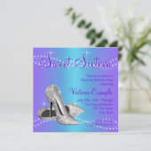 Invitation Fête Sweet 16 Violet et Bleu Sarcelle (Debout devant)