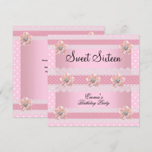 Invitation Fête Sweet Sixteen 16 Floral Rose Blanc Tache