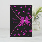 Invitation Fête Sweet sixteen à papillon rose chaud (Debout devant)