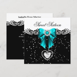 Invitation Fête Sweet Sixteen Bleu Canard Douze Ans