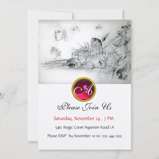 Invitation Fête SWEET SIXTEEN Coquillages, Rubis Monogrammé O (Dos)