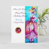 Invitation FÊTE SWEET SIXTEEN, monogramme rubis rose or (Debout devant)