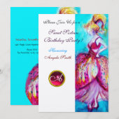 Invitation FÊTE SWEET SIXTEEN, monogramme rubis rose or (Devant / Derrière)