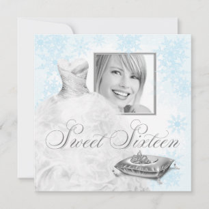 Invitation Fête Sweet Sixteen Photo Flocon de Neige Bleu Hive